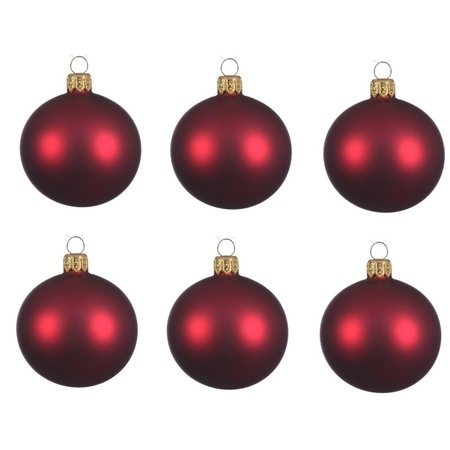 12x Glazen kerstballen mat donkerrood 8 cm kerstboom versiering/decoratie