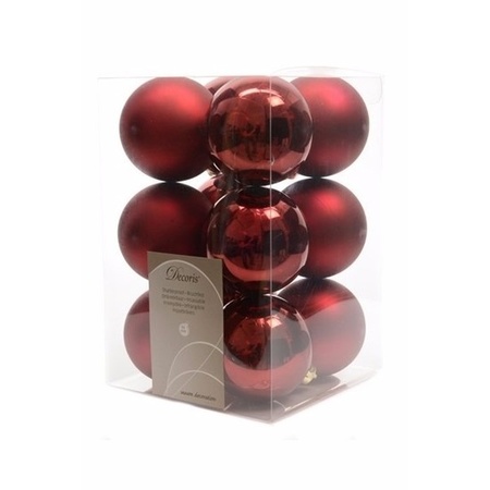 24x stuks kunststof kerstballen mix van donkerrood en oudroze 6 cm