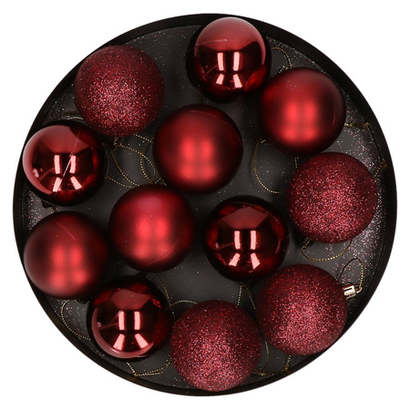 12x Kunststof kerstballen glanzend/mat donkerrood 6 cm kerstboom versiering/decoratie