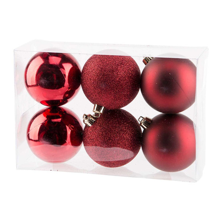 12x Donkerrode kerstballen 8 cm kunststof mat/glans/glitter