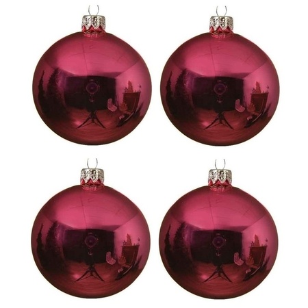 12x Glazen kerstballen glans fuchsia roze 10 cm kerstboom versiering/decoratie