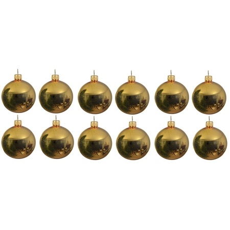 12x Glazen kerstballen glans goud 10 cm kerstboom versiering/decoratie