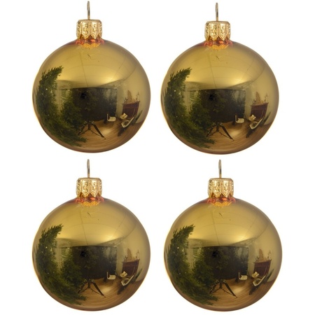 12x Glazen kerstballen glans goud 10 cm kerstboom versiering/decoratie