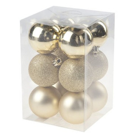 24x Christmas baubles mix gold and copper 6 cm plastic matte/shiny/glitter
