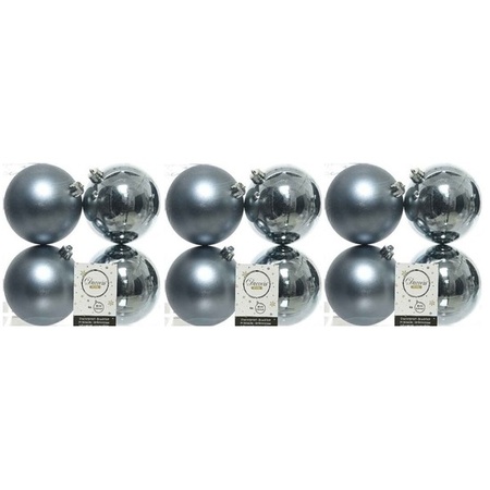 12x Kunststof kerstballen glanzend/mat grijsblauw 10 cm kerstboom versiering/decoratie