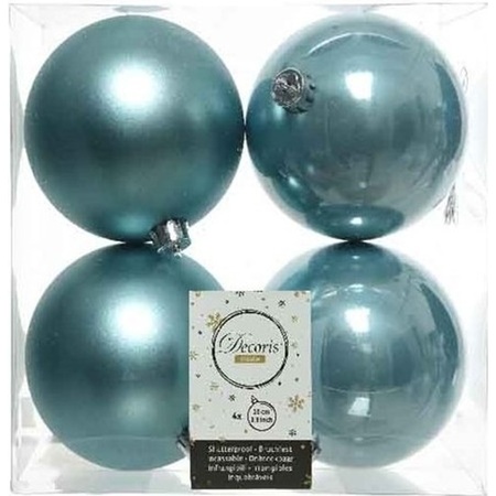 12x Kunststof kerstballen glanzend/mat ijsblauw 10 cm kerstboom versiering/decoratie