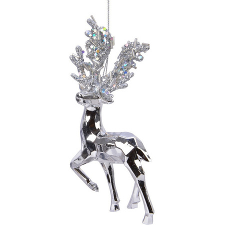 12x Silver reindeer hangers 16 cm christmas decoration