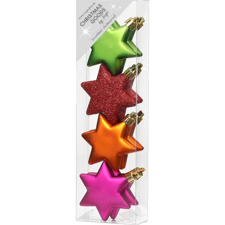 12x Colored mix plastic Christmas stars 6 cm