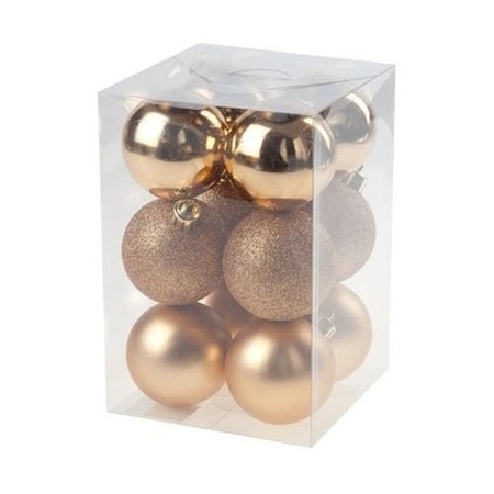 24x stuks kunststof kerstballen 6 cm inclusief glitter piek koper