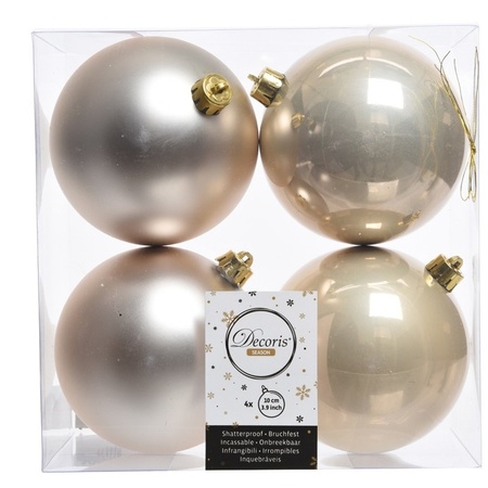 12x Kunststof kerstballen glanzend/mat Licht parel/champagne 10 cm kerstboom versiering/decoratie
