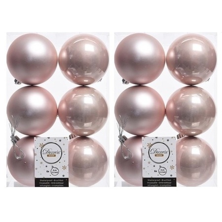 12x Kunststof kerstballen glanzend/mat licht roze 8 cm kerstboom versiering/decoratie lichtroze
