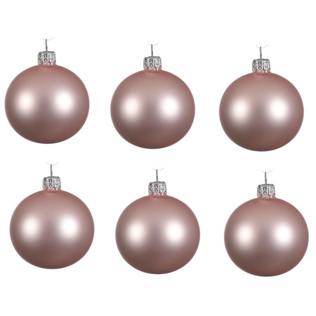 12x Glazen kerstballen mat lichtroze 8 cm kerstboom versiering/decoratie