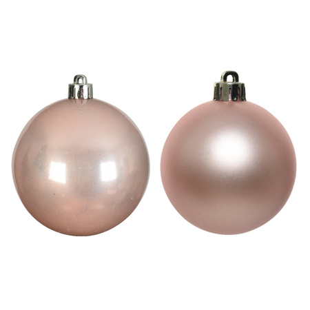 12x Kunststof kerstballen glanzend/mat lichtroze 6 cm kerstboom versiering/decoratie