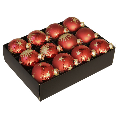 Othmar Decorations Kerstballen - 12 ST - luxe - rood met goud