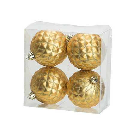 12x Luxury gold christmas baubles 8 cm plastic 