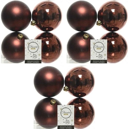 12x Kunststof kerstballen glanzend/mat mahonie bruin 10 cm kerstboom versiering/decoratie