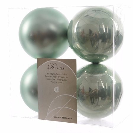 12x Kunststof kerstballen glanzend/mat mintgroen 10 cm kerstboom versiering/decoratie