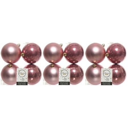 12x Kunststof kerstballen glanzend/mat oud roze 10 cm kerstboom versiering/decoratie