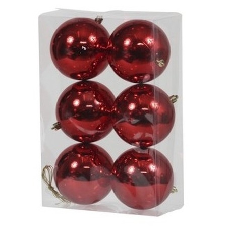 12x Kunststof kerstballen glanzend rood 10 cm kerstboom versiering/decoratie