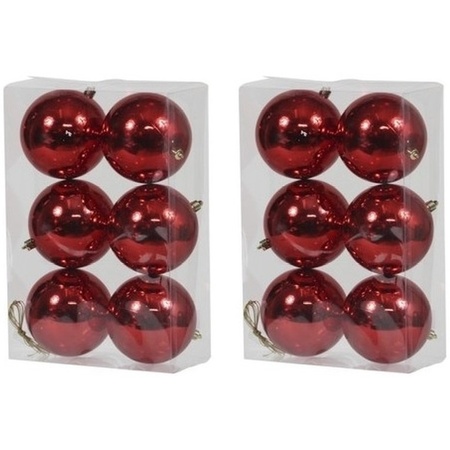 12x Kunststof kerstballen glanzend rood 10 cm kerstboom versiering/decoratie