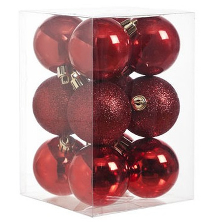 24x Christmas baubles mix dark brown and red 6 cm plastic matte/shiny/glitter