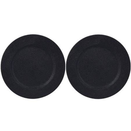 12x Diner plates/platters black glitter 33 cm round