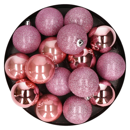 12x Kunststof kerstballen glanzend/mat roze 6 cm kerstboom versiering/decoratie