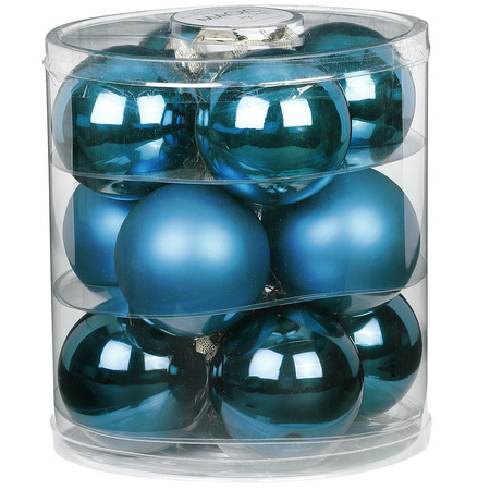 12x pcs glass christmas baubles deep blue 8 cm shiny and matte