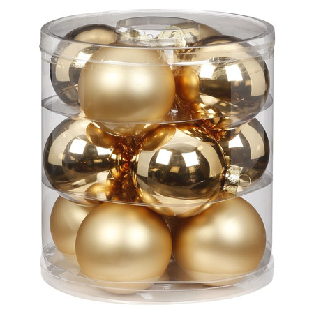 12x stuks glazen kerstballen goud 8 cm glans en mat