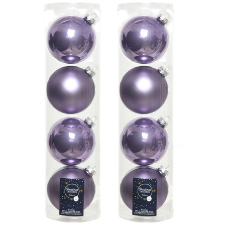 12x Glass christmas baubles heather lilac purple 10 cm matt/shiny