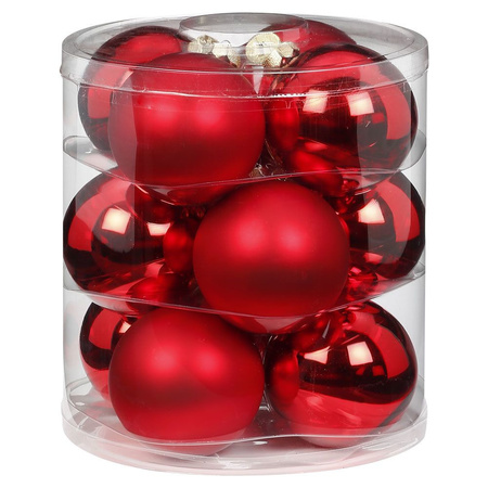 12x pcs glass christmas baubles red 8 cm shiny and matte