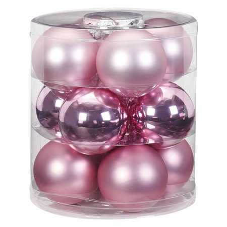 42x pcs glass christmas baubles pink 6 and 8 cm shiny and matte