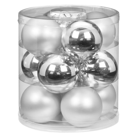 12x pcs glass christmas baubles silver 8 cm shiny and matte