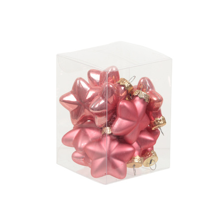 12x stuks glazen sterren kersthangers bubblegum roze 4 cm mat/glans