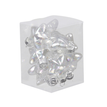 12x Glass stars christmas tree decoration transparent pearl 4 cm