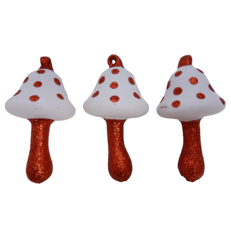 12x stuks houten kersthangers paddenstoelen 6 cm kerstornamenten