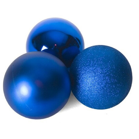 12x stuks kerstballen blauw mix van mat/glans/glitter kunststof 4 cm