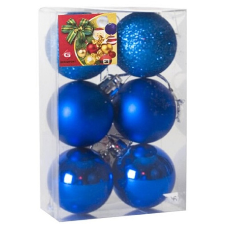 12x stuks kerstballen blauw mix van mat/glans/glitter kunststof 4 cm