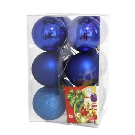 Gerim Kerstballen - 12 stuks - blauw - kunststof - mat/glans/glitter - D6 cm