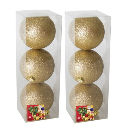 12x stuks kerstballen goud glitters kunststof 10 cm