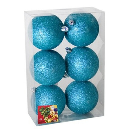 12x pieces christmas baubles glitters iceblue plastic 4 cm