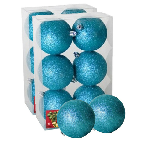 12x stuks kerstballen ijsblauw glitters kunststof 4 cm