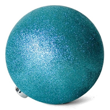 12x stuks kerstballen ijsblauw glitters kunststof 8 cm