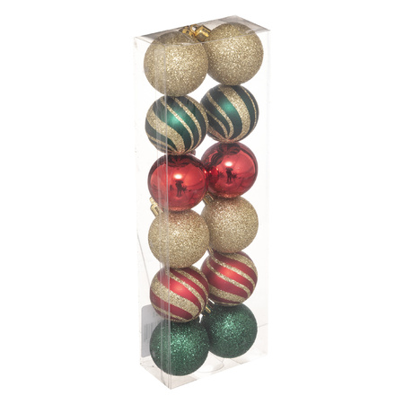 12x pieces christmas baubles mix gold/red/green plastic 4 cm