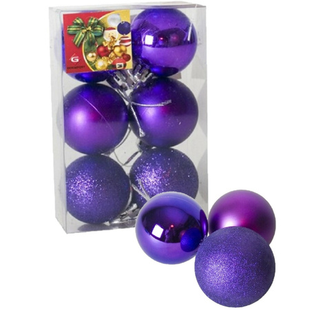 12x stuks kerstballen paars mix van mat/glans/glitter kunststof 4 cm