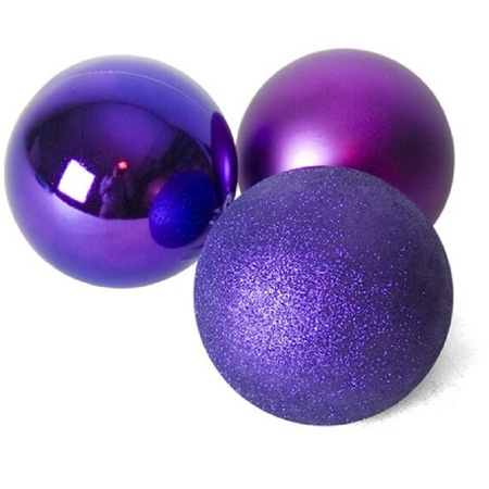 12x pieces christmas baubles mix matt/shiny/glitter purple plastic 4 cm