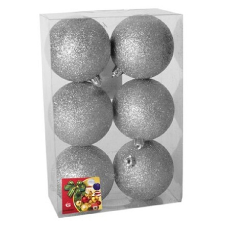 12x stuks kerstballen zilver glitters kunststof 4 cm