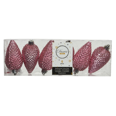 12x Glitter pinecones lipstick pink plastic tree hangers 8 cm