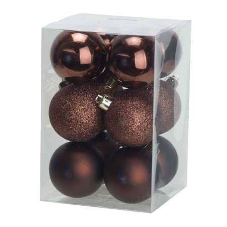 24x Christmas baubles mix dark brown and gold 6 cm plastic matte/shiny/glitter