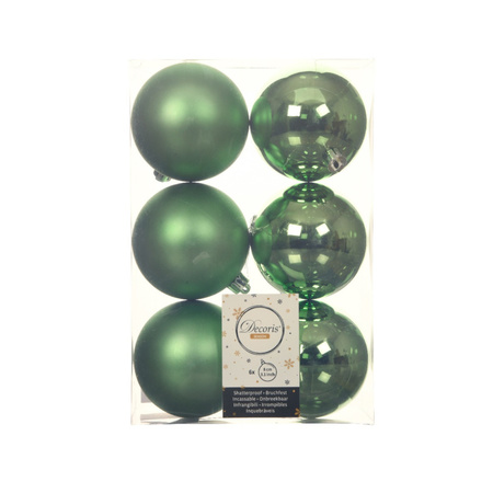 12x stuks kunststof kerstballen groen 8 cm glans/mat